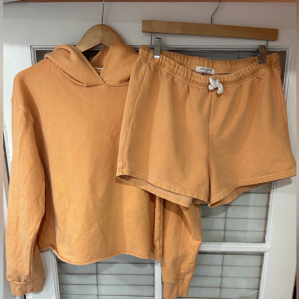 Perfectwhitetee French Terry Sweatshirt and Short Set in Clementine